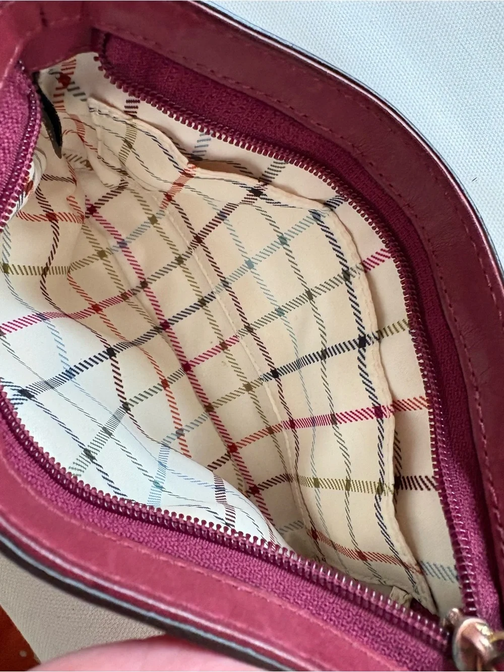 Coach Brown Signature Canvas Wristlet with Burgundy Trim